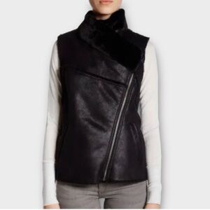 cupcakes & cashmere Black Faux Fur Shearling Vest with Dramatic Collar